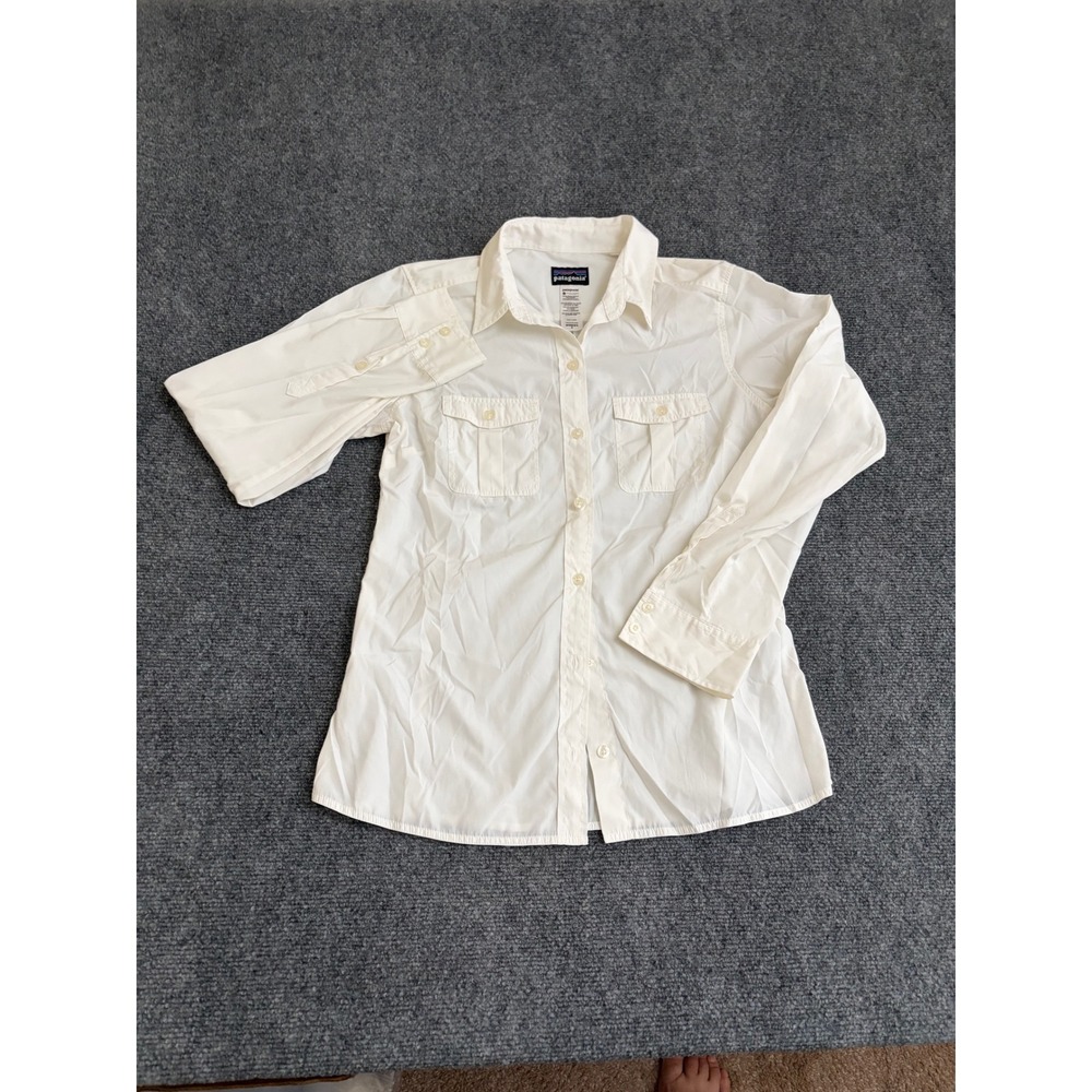 Patagonia Womens White Long Sleeve Button Down Utility Hiking Shirt Size 8